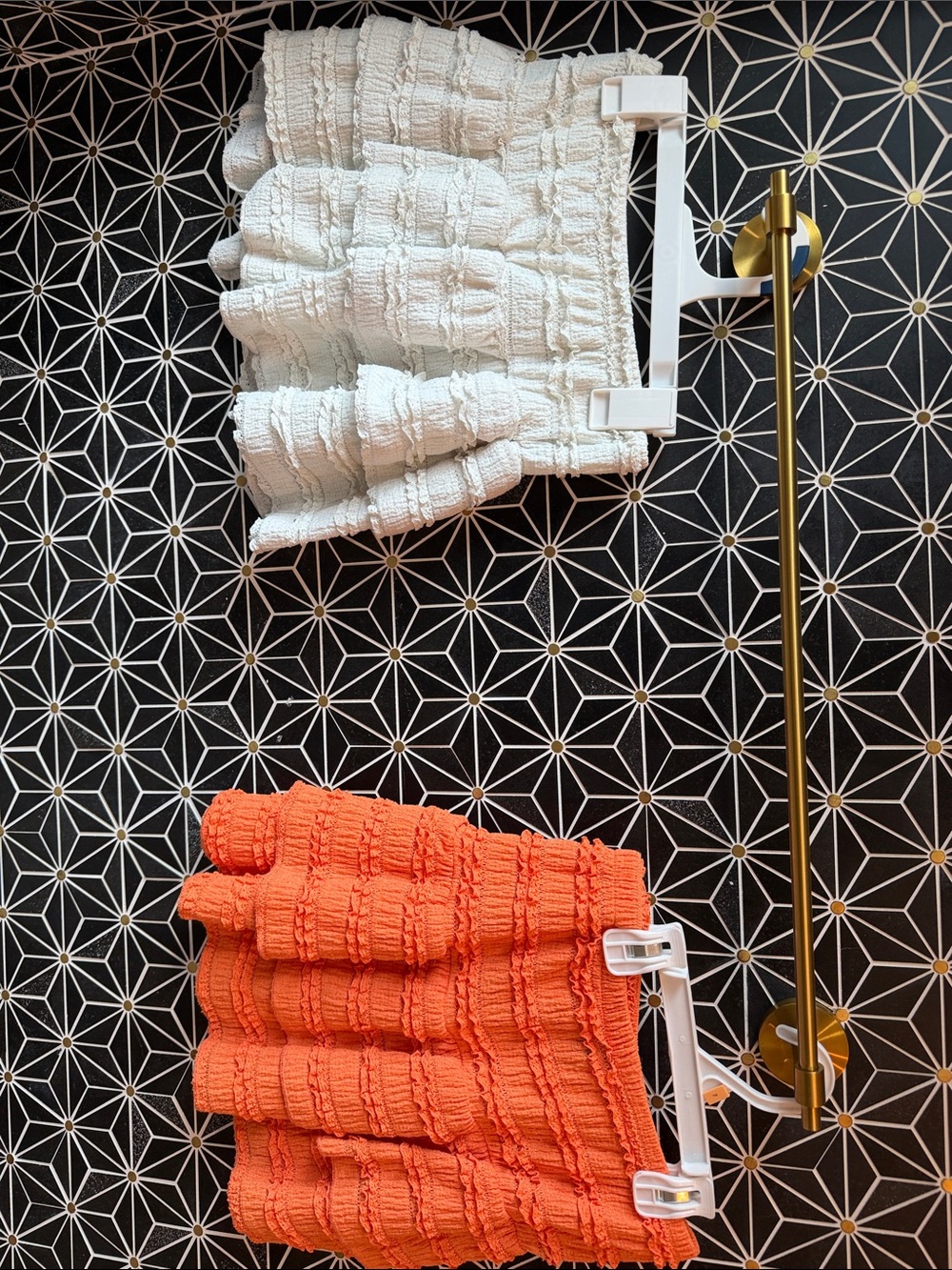 SHEIN Orange and White High-Low Ruffled Mini Skirts
